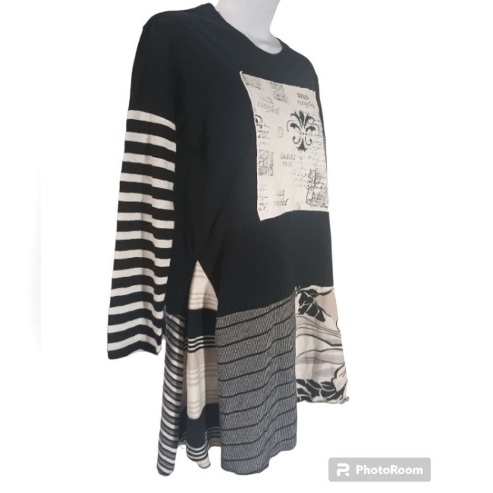 Super Recycled Upcycled Patchwork Black/White/Tan… - image 2